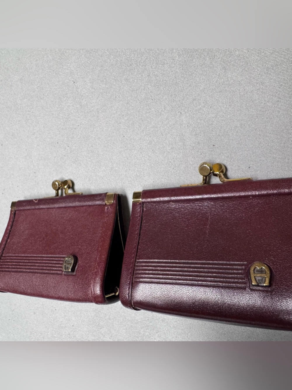 Etienne Aigner Burgundy Leather 4” Kiss-Lock Coin Purses (Pair) - Picture 2 of 8